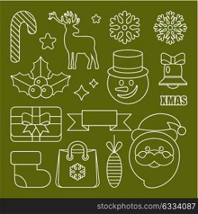 Outline Christmas and New Year&rsquo;s icons. Vector illustration