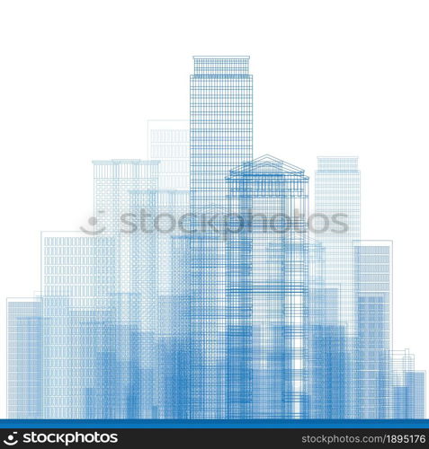 Outline City Skyscrapers in blue color. Vector illustration