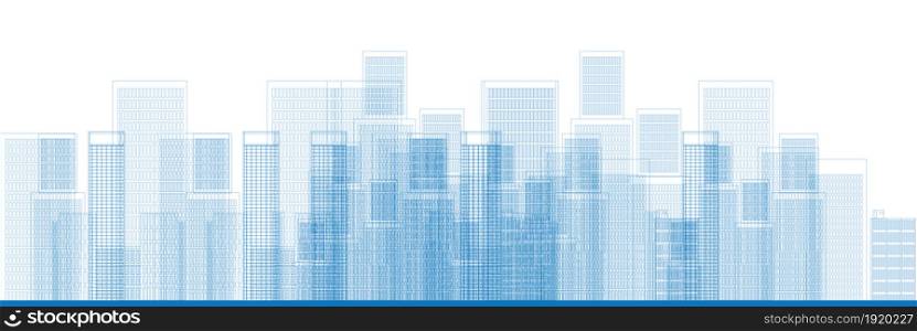 Outline City Skyscrapers in blue color Vector illustration
