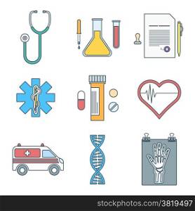 outline color medical icons set. vector various color outline medical icons set