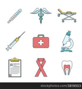 outline colored medical icons set. vector various color outline medical icons on white background