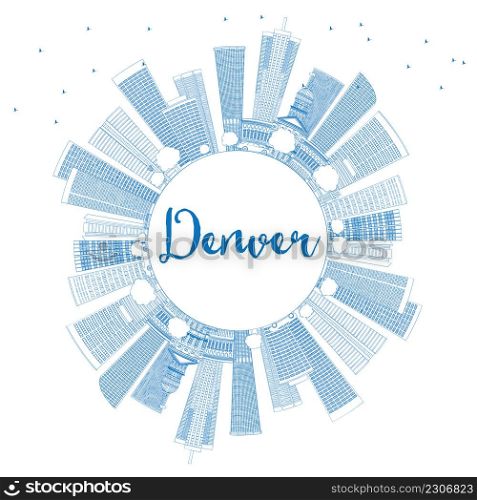 Outline Denver Skyline with Blue Buildings and Copy Space. Vector Illustration. Business Travel and Tourism Concept with Modern Buildings. Image for Presentation Banner Placard and Web Site.