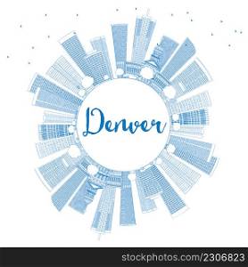 Outline Denver Skyline with Blue Buildings and Copy Space. Vector Illustration. Business Travel and Tourism Concept with Modern Buildings. Image for Presentation Banner Placard and Web Site.
