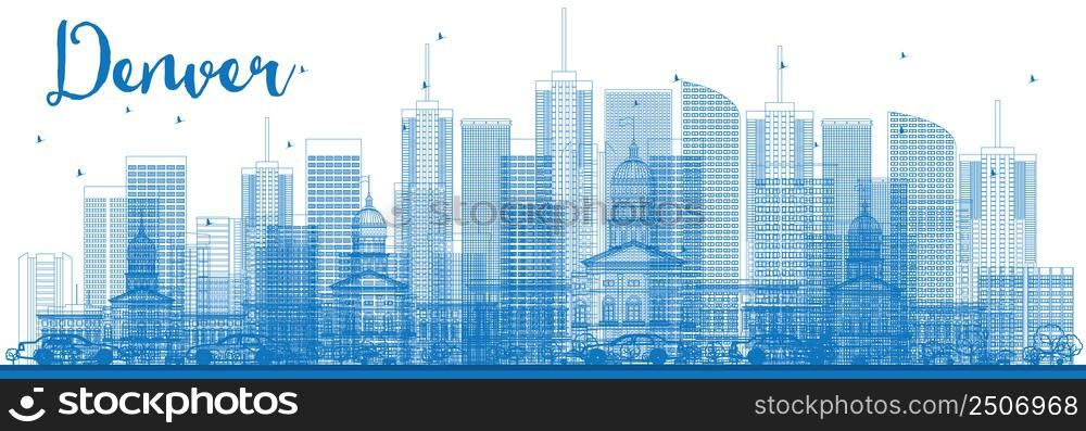 Outline Denver Skyline with Blue Buildings. Vector Illustration. Business Travel and Tourism Concept with Modern Architecture. Image for Presentation Banner Placard and Web Site.