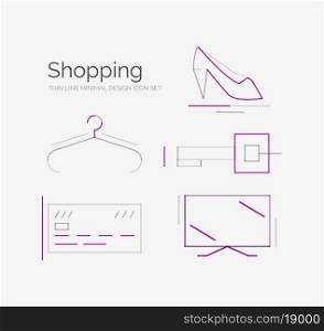 Outline design shopping icon collection, futuristic style