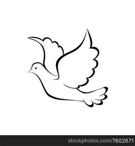 Outline dove silhouette isolated symbol of peace and love. Vector pigeon bird mascot. Dove silhouette, symbol of love and hope