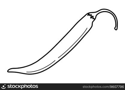 Outline drawing of hot chili pepper. Mexican traditional spicy food. Design for coloring book page. Isolate. Vector illustration for poster, banner, greetings or invitation cards, price, label or web