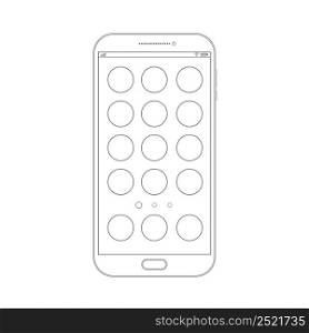 Outline drawing smartphone with blank icons. Elegant thin line style design. Vector smartphone with UI icons.