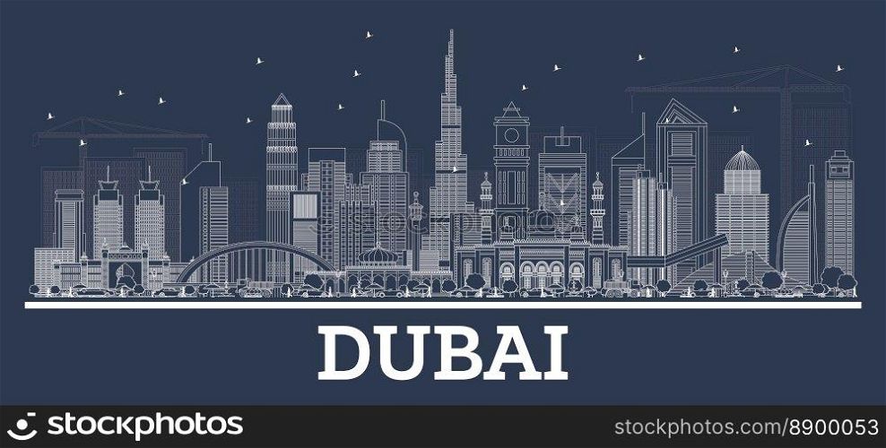 Outline Dubai UAE Skyline with Modern Architecture. Vector Illustration.