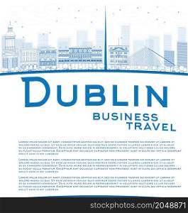 Outline Dublin Skyline with Blue Buildings and copy space. Ireland. Business travel concept. Vector Illustration