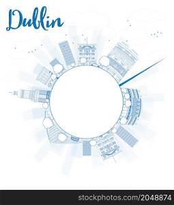 Outline Dublin Skyline with Blue Buildings and copy space, Ireland. Vector Illustration