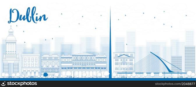 Outline Dublin Skyline with Blue Buildings, Ireland. Vector Illustration