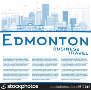 Outline Edmonton Skyline with Blue Buildings and Copy Space. Vector Illustration. Business Travel and Tourism Concept with Modern Buildings. Image for Presentation Banner Placard and Web Site.