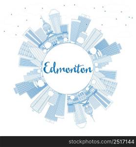 Outline Edmonton Skyline with Blue Buildings and Copy Space. Vector Illustration. Business Travel and Tourism Concept with Modern Buildings. Image for Presentation Banner Placard and Web Site.