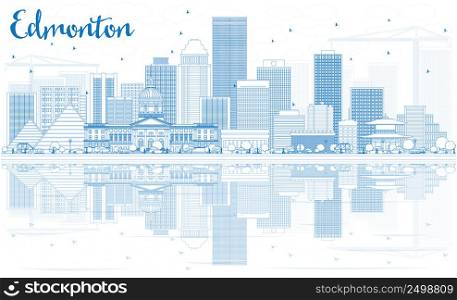Outline Edmonton Skyline with Blue Buildings and Reflections. Vector Illustration. Business Travel and Tourism Concept with Modern Buildings. Image for Presentation Banner Placard and Web Site.