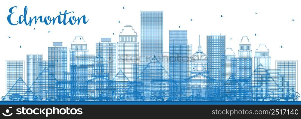 Outline Edmonton Skyline with Blue Buildings. Vector Illustration. Business Travel and Tourism Concept with Modern Architecture. Image for Presentation Banner Placard and Web Site.