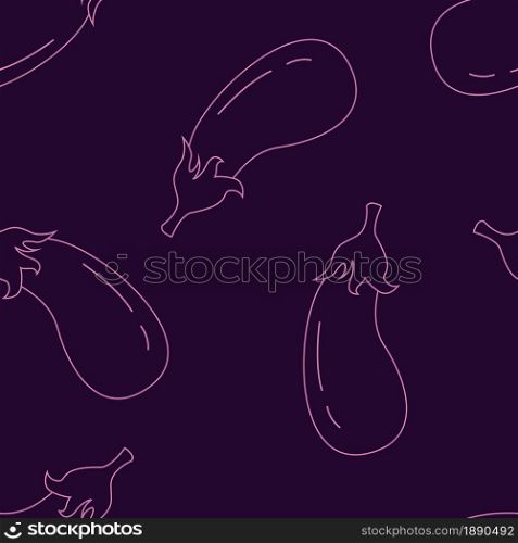Outline eggplant vegetable on blue background seamless pattern. Vector illustration.