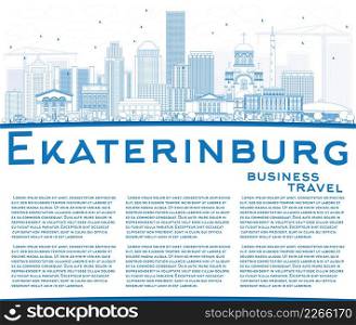 Outline Ekaterinburg Skyline with Blue Buildings and Copy Space. Vector Illustration. Business Travel and Tourism Concept with Modern Buildings. Image for Presentation Banner Placard and Web Site.