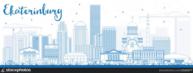 Outline Ekaterinburg Skyline with Blue Buildings. Vector Illustration. Business Travel and Tourism Concept with Modern Buildings. Image for Presentation Banner Placard and Web Site.