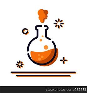 outline filled icon - laboratory flask or retort with liquid for diagnosis, analysis, scientific experiment. Chemical lab and equipment. Isolated colored vector objects or signs in line style. Laboratory Flasks Icon Set