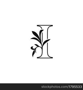 Outline Floral Leaves Letter I Luxury Logo Icon, black and white vector template design concept nature leaf for initial.