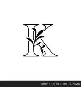 Outline Floral Leaves Letter K Luxury Logo Icon, black and white vector template design concept nature leaf for initial.