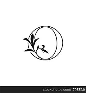 Outline Floral Leaves Letter O Luxury Logo Icon, black and white vector template design concept nature leaf for initial.