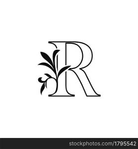 Outline Floral Leaves Letter R Luxury Logo Icon, black and white vector template design concept nature leaf for initial.