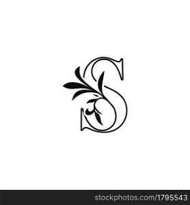 Outline Floral Leaves Letter S Luxury Logo Icon, black and white vector template design concept nature leaf for initial.