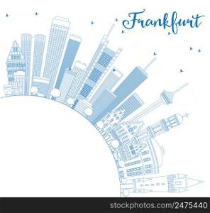 Outline Frankfurt Skyline with Blue Buildings and Copy Space. Vector Illustration. Business Travel and Tourism Concept with Modern Architecture. Image for Presentation Banner Placard and Web Site.