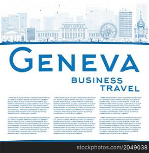 Outline Geneva skyline with blue landmarks and copy space. Vector illustration. Business travel and tourism concept with place for text. Image for presentation, banner, placard and web site.