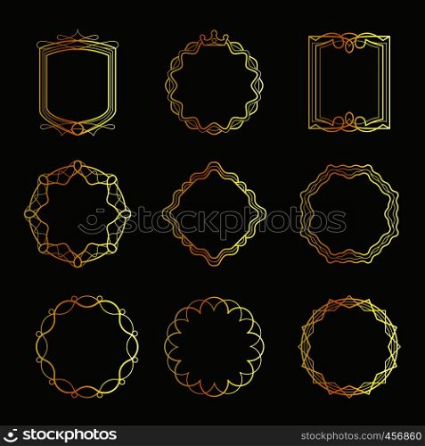 Outline golden emblems and badges frames. Vector illustration. Outline golden emblems and badges frames