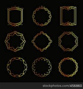 Outline golden emblems and badges frames. Vector illustration. Outline golden emblems and badges frames
