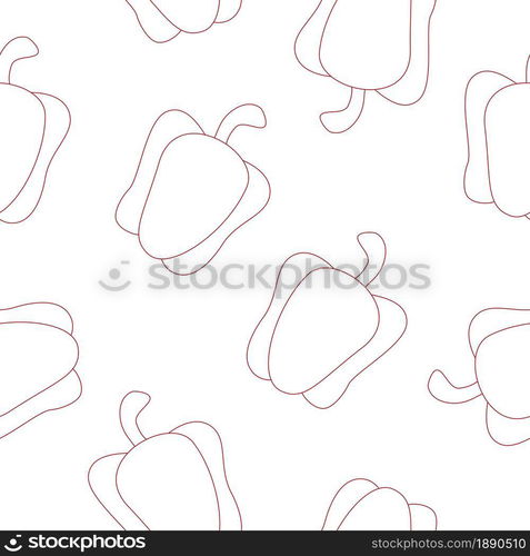 Outline green sweet pepper vegetables on white background seamless pattern. Vector illustration.