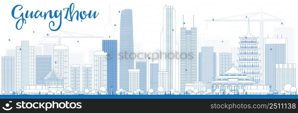 Outline Guangzhou Skyline with Blue Buildings. Vector Illustration. Business Travel and Tourism Concept with Modern Buildings. Image for Presentation Banner Placard and Web Site.