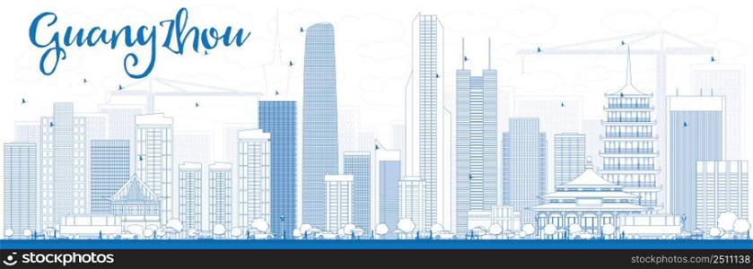 Outline Guangzhou Skyline with Blue Buildings. Vector Illustration. Business Travel and Tourism Concept with Modern Buildings. Image for Presentation Banner Placard and Web Site.