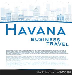 Outline Havana Skyline with Blue Building and copy space. Business travel concept. Vector Illustration