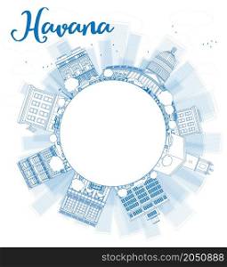 Outline Havana Skyline with blue Building and copy space. Vector Illustration
