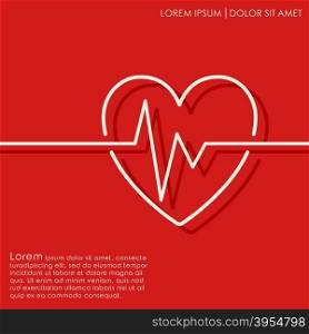 Outline heart on red background. Brochures, flyer, card design template. Vector illustration