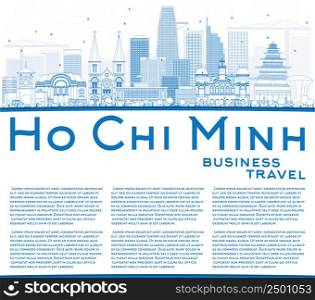 Outline Ho Chi Minh Skyline with Blue Buildings and Copy Space. Vector Illustration. Business Travel and Tourism Concept with Modern Buildings. Image for Presentation Banner Placard and Web Site.