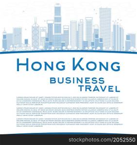 Outline Hong Kong skyline with blue buildings and copy space. Business travel concept. Vector illustration