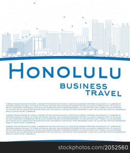 Outline Honolulu Hawaii skyline with blue buildings and copy space. Business travel concept. Vector illustration