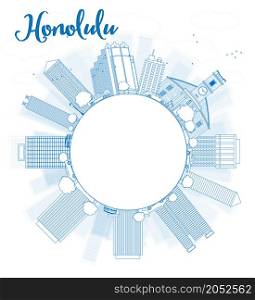 Outline Honolulu Hawaii skyline with blue buildings and copy space. Vector illustration