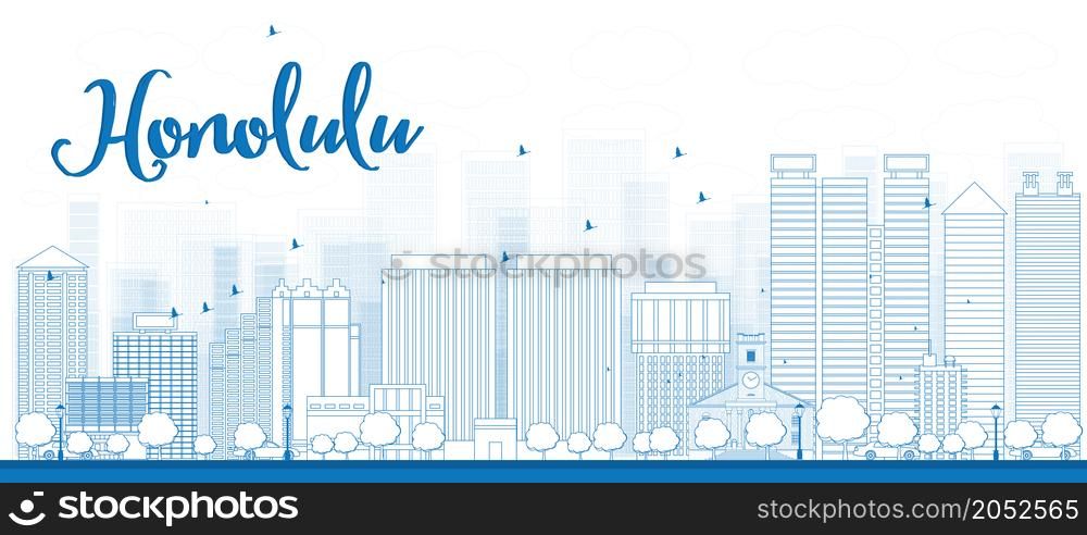 Outline Honolulu skyline with grey buildings and blue sky. Hawaii. Vector illustration