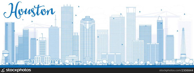 Outline Houston Skyline with Blue Buildings. Vector Illustration. Business Travel and Tourism Concept with Modern Buildings. Image for Presentation Banner Placard and Web Site.