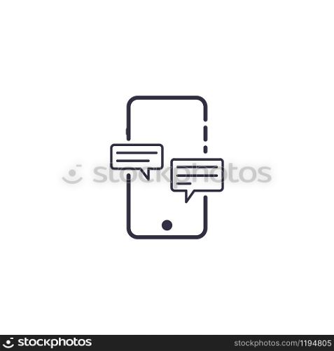 Outline icon of vector smartphone with chat bubble. Message in ballons