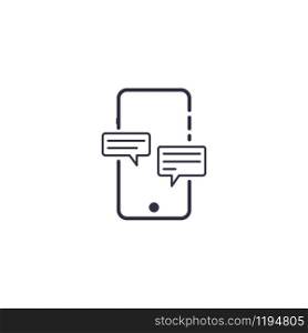 Outline icon of vector smartphone with chat bubble. Message in ballons