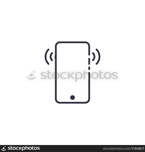 Outline icon of vector smartphone with sound waves or vibration.