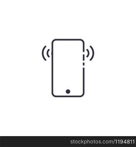 Outline icon of vector smartphone with sound waves or vibration.