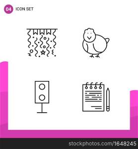 Outline Icon set. Pack of 4 Line Icons isolated on White Background for responsive Website Design Print and Mobile Applications.. Creative Black Icon vector background